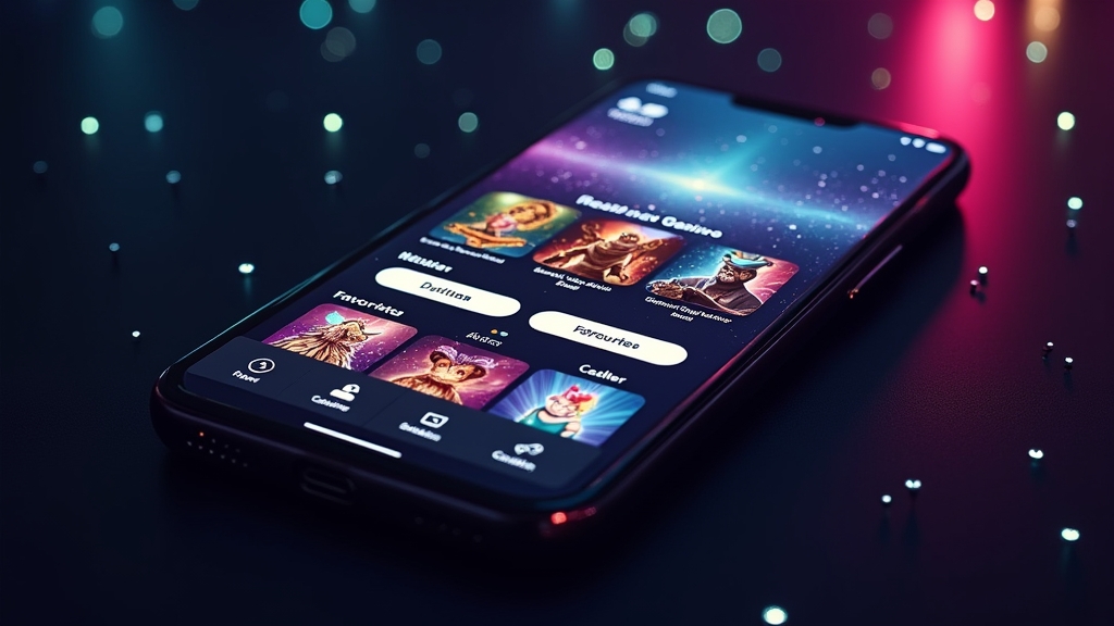 A smartphone displaying casino game categories and favourite shortcuts