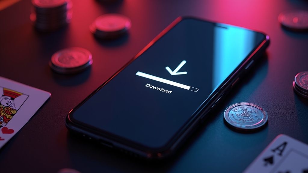 A smartphone showing a stalled casino app download and update warning