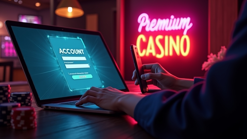 New user registration form beside casino chips and a phone