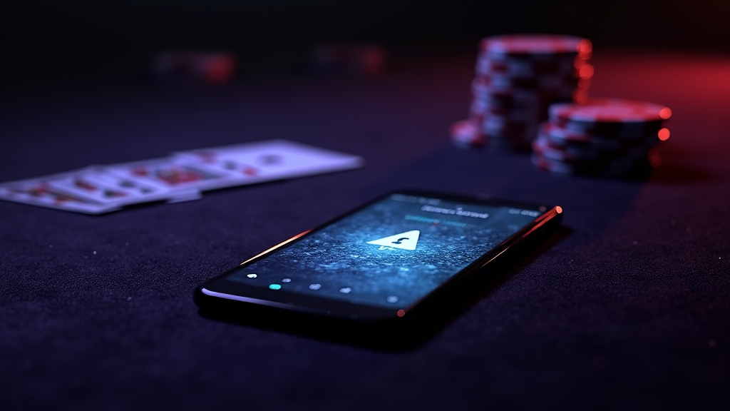 A smartphone showing a secure casino app download page in a dark casino setting